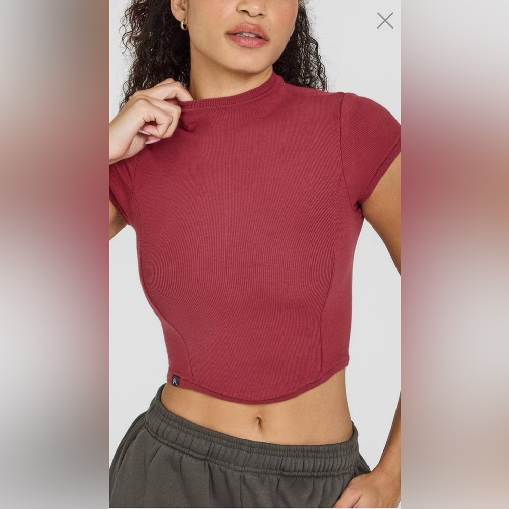 Oner Active Burnt Cherry Rib Mock Neck Mellow Sof… - image 1